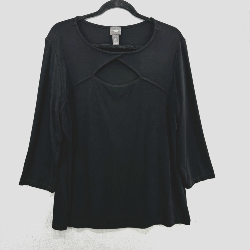 Chico's Travelers Tunic Top Size 2 L/12 Womens‎ Slinky Acetate Cut Out Keyhole